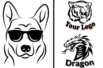 draw black and white line art vector silhouette logo outline
