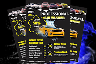 design creative car wash flyer, leaflet and detailing price list