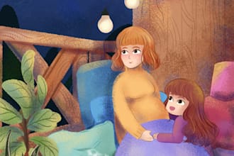 draw full colored childrens book illustrations for you