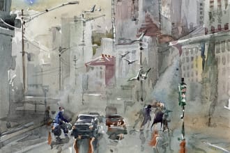 paint architecture or cityscape in watercolor