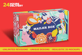 do packaging box design, mailer subscription box design with 3d mockup