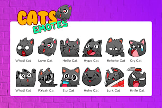 send you 12 black cats emotes for twitch, discord or youtube
