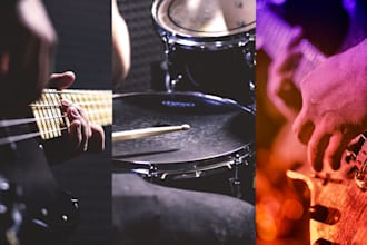 record your song with a guitar, bass, and drums section