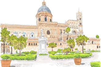 create a urban watercolor illustration of house or landscape