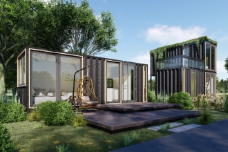 design shipping container interior exterior 3d rendering