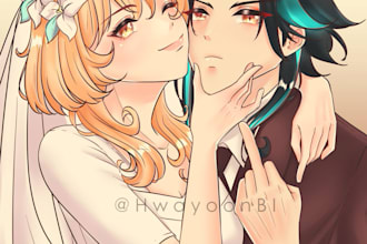 draw halfbody couple for you