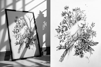 design a unique dot hand drawn ink illustrations