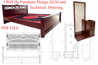furniture design 2d, 3d technical drawing