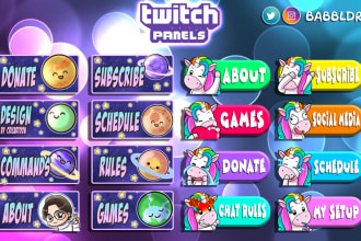draw your custom chibi, cute and kawaii twitch panels