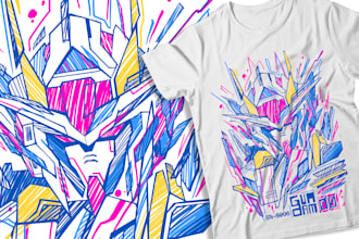 draw artsy character and mecha design in my abstract style