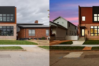 convert real estate photo from day to dusk, twilight photo