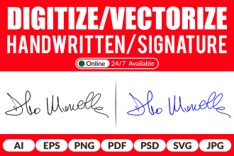 do digitize signature vectorize handwritten signature hand note 1 hour