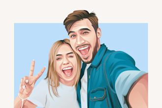 draw couple, family or group to vector cartoon portrait
