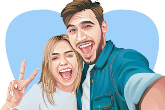 draw couple, family or group to vector cartoon portrait