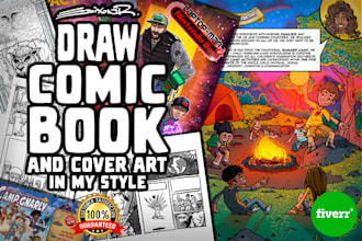draw a comic book page and cover art for you