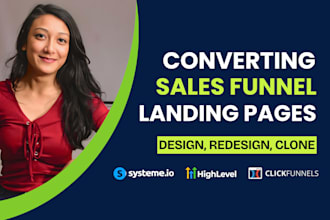 create clickfunnels, getresponse, gohighlevel, systeme io landing page or funnel