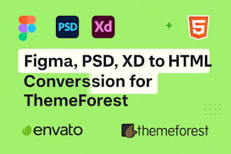 convert into HTML for themeforest from figma, PSD, xd, jpeg