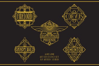 create 3 unique logo designs art deco style