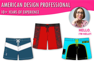 design men swimwear, swim shorts, trunks cad sketch and tech pack