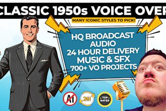 be your vintage 1950s 70s or 90s male announcer character