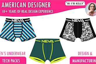 design men underwear boxer brief cad sketch and tech pack