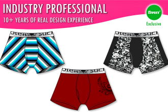 design men underwear boxer brief cad sketch and tech pack