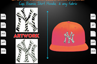 do clean embroidery digitizing for 3d puff, flat designs and convert to dst, pes