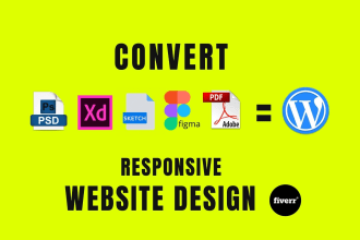 convert pdf, psd,  adobe xd, sketch, figma to wordpress