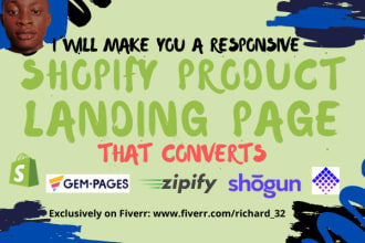design shopify landing page, product landing page, homepage in pagefly, gempages
