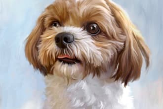draw realistic pet portrait into digital oil painting