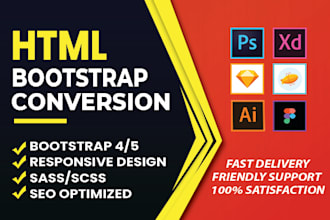 convert psd to html, figma to html, xd to html css website responsive bootstrap