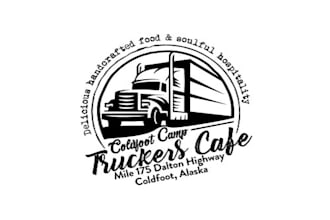 create a rustic, inviting logo for a rural cafe on alaskas famous haul road