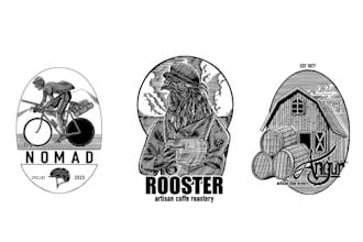 design wine, beer, and bottle label in engraving styles
