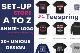 set up teespring store add 300 products for you