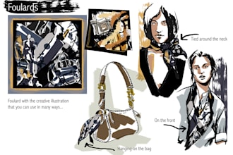 design illustrations for foulards and scarfs