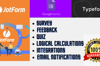 design quiz, survey, using jotform, typeform and googleforms