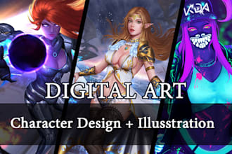 draw character in digital art, card games illustration