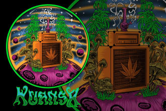 create psychedelic illustration, mushroom and cannabis vibes