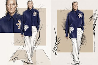 create professional digital fashion illustrations and sketches