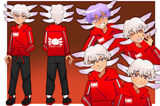 draw a fully rendered character reference sheet of your oc