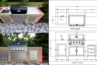 design your 3d outdoor kitchen, measurements blueprint plan and appliances