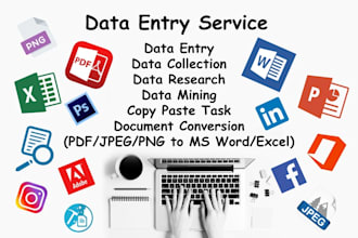 do data entry, email, web scraping ,copy paste, excel sheet, data collect