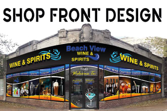 design creative and trendy shopfront, window graphics, storefront and billboard