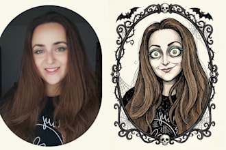 draw spooky burtonesque and gothic portraits