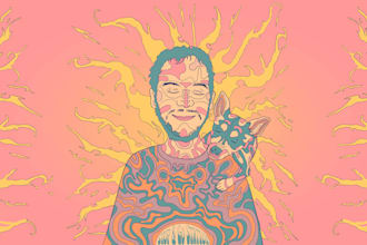 draw a trippy, vintage and psychedelic style illustration