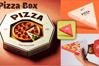design a pizza box,  burger, and slice pizza box,  offer