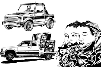 draw your car or vehicle into vector line art