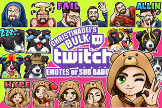 draw awesome twitch or kick emotes or sub badges in bulk for you