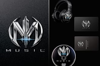 3d chrome gaming and music logo design futuristic