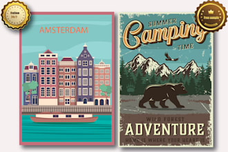 create retro vintage travel poster, flyer, banner or sticker